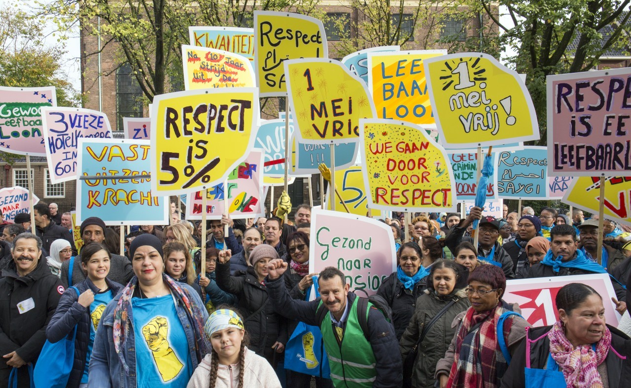 Een eerder protest van vakbond FNV