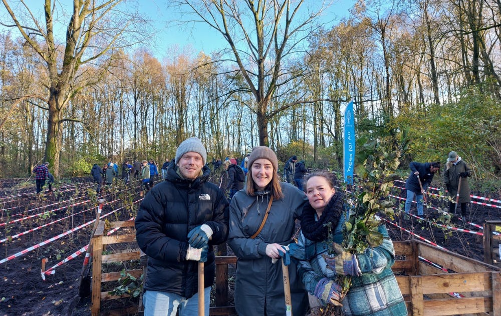 Medewerkers van Alpheios planten bomen tijdens Green Friday