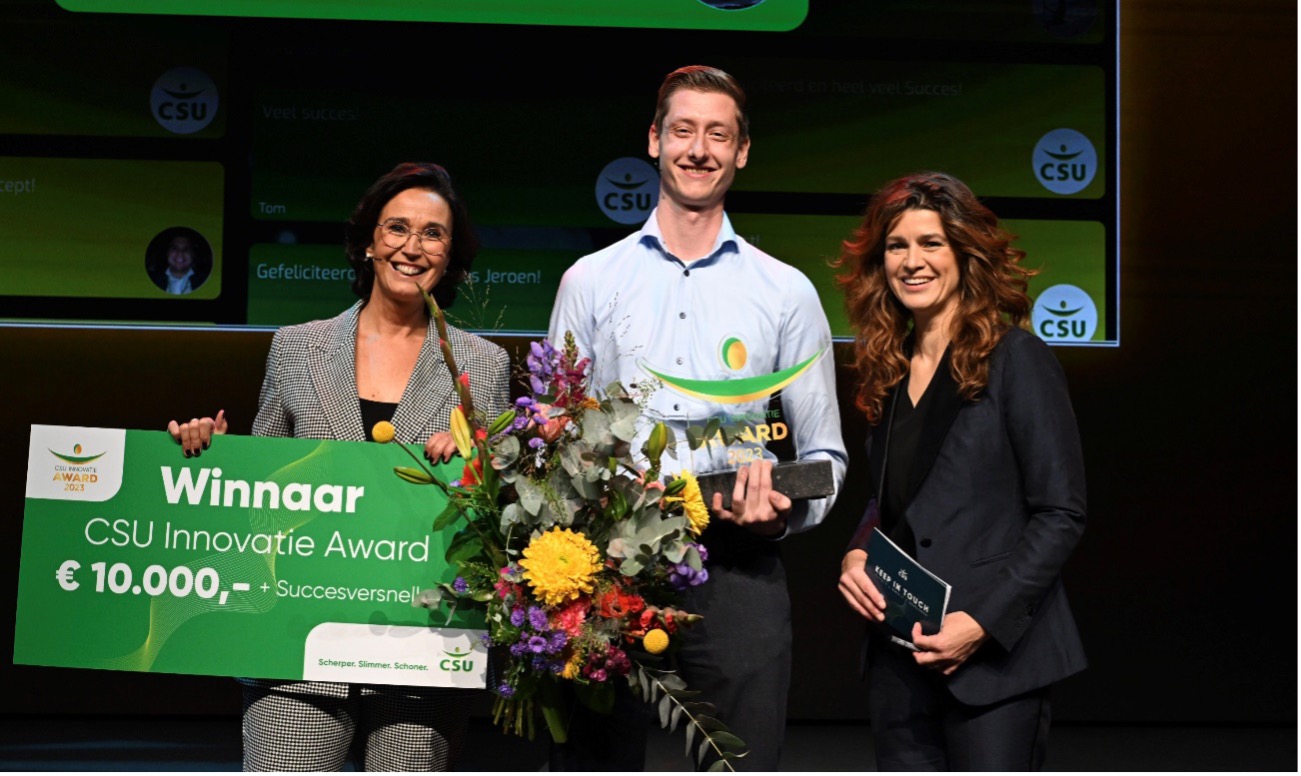 Jeroen Renders van Drop2Drink met de CSU Innovatie Award 