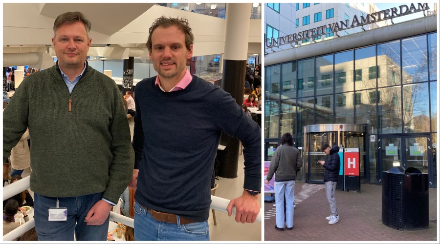 Projectmanager eten & drinken Guido Meijer (links) en Jasper Bok, teamleider contractmanagement bij de afdeling Facility Services van de Hogeschool van Amsterdam/Universiteit van Amsterdam.