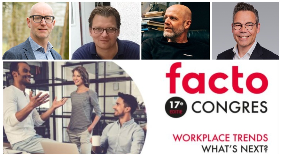 De gespreksdeelnemers van de sessie 'Is het kantoor te groot of de bezettingsgraad te laag?'. V.l.n.r. Bart-Jan Lijnkamp (Achmea), Dick Plomp (TNO), Luc Smits (LSI Real Estate) en Harold Coenders (Colliers).