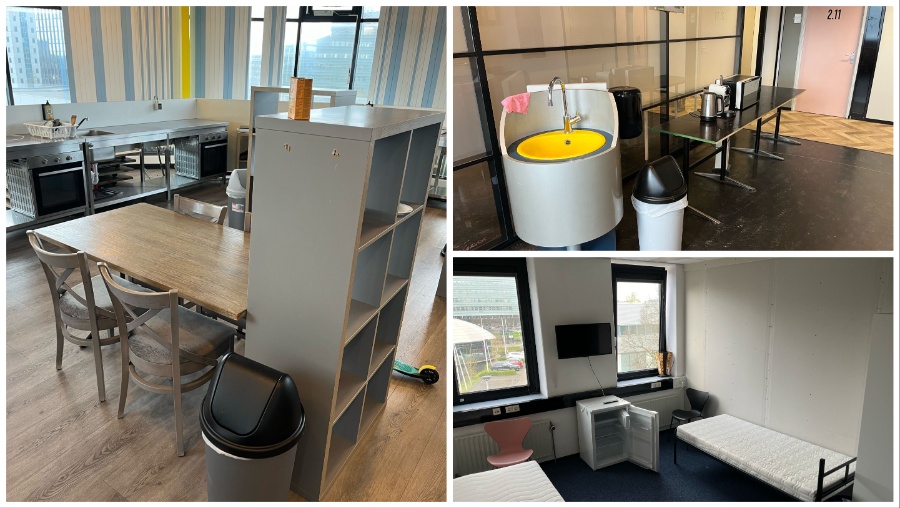 Interieur opvanglocatie Capelle aan den IJssel (keuken, gemeenschappelijke ruimte en tweepersoonskamer)