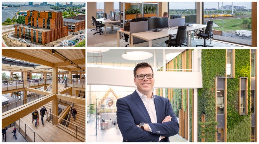 Ernst-Willem van Drumpt, Alliander: ‘Mijn collega’s ervaren het als een fijn gebouw om in te werken. Daarom zeg ik: ik ben fan van houtbouw.' Beelden gebouw: De Zwarte Hond/ScaglioaBrakkee.