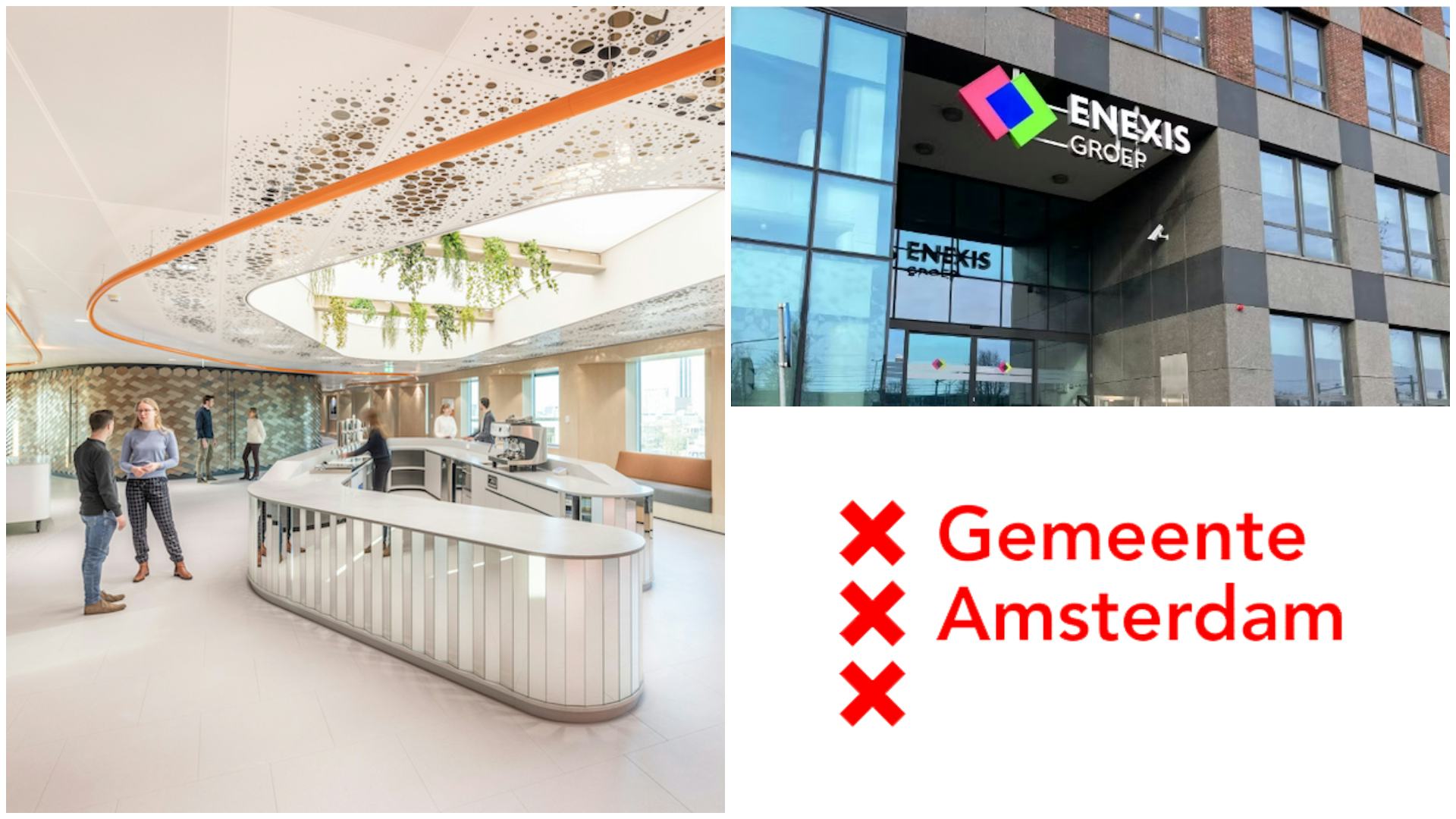 Links: kantoor van Nationale Nederlanden (Beeld: Lucas van der Wee). Boven: hoofdkantoor van Enexis in Den Bosch.