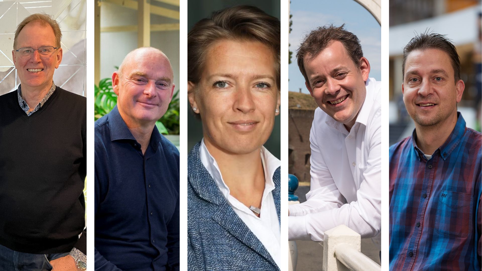 V.l.n.r. Geert Huisman, Peter Jansen, Yvonne Vijverberg, Willem van der Kolk en Jaap Kloos
