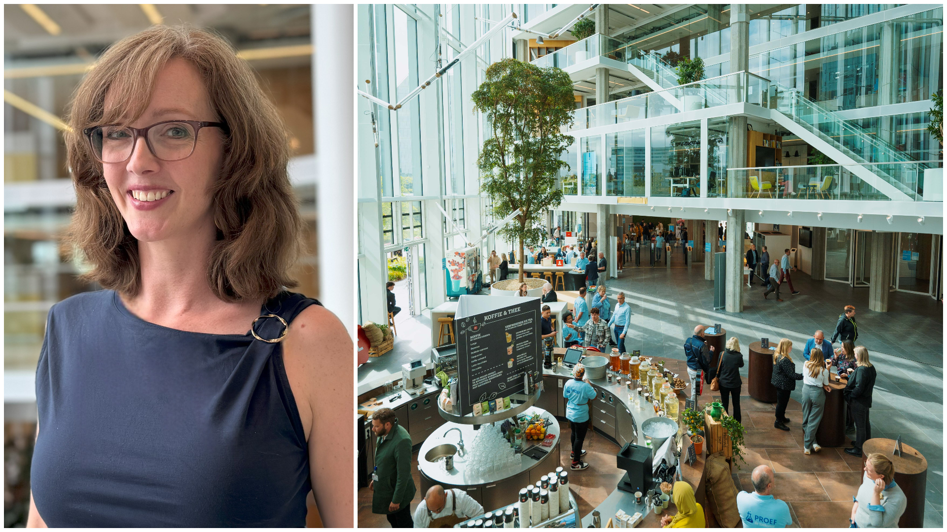 Sandra Brunia, aspectmanager (Hybride) Werkomgevingen bij de Belastingdienst, in het kantoor De Knoop. Beeld door Anne Tjon-A-Joe (links) en Freek van den Bergh 