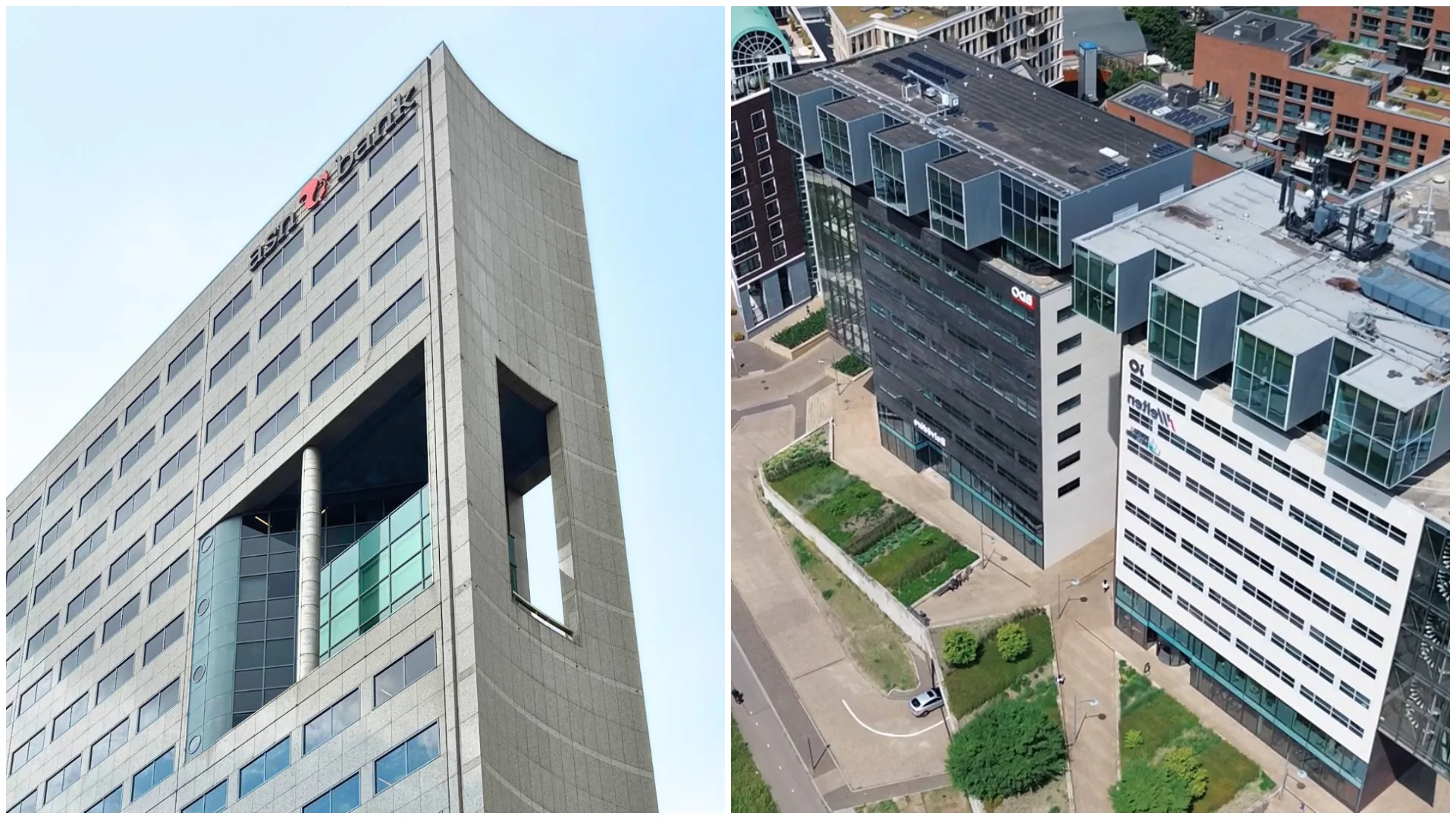 Het ASN-kantoor in Utrecht (links) en in Den Bosch (rechts). Beeld door Anne Tjon-A-Joe en ASN Bank