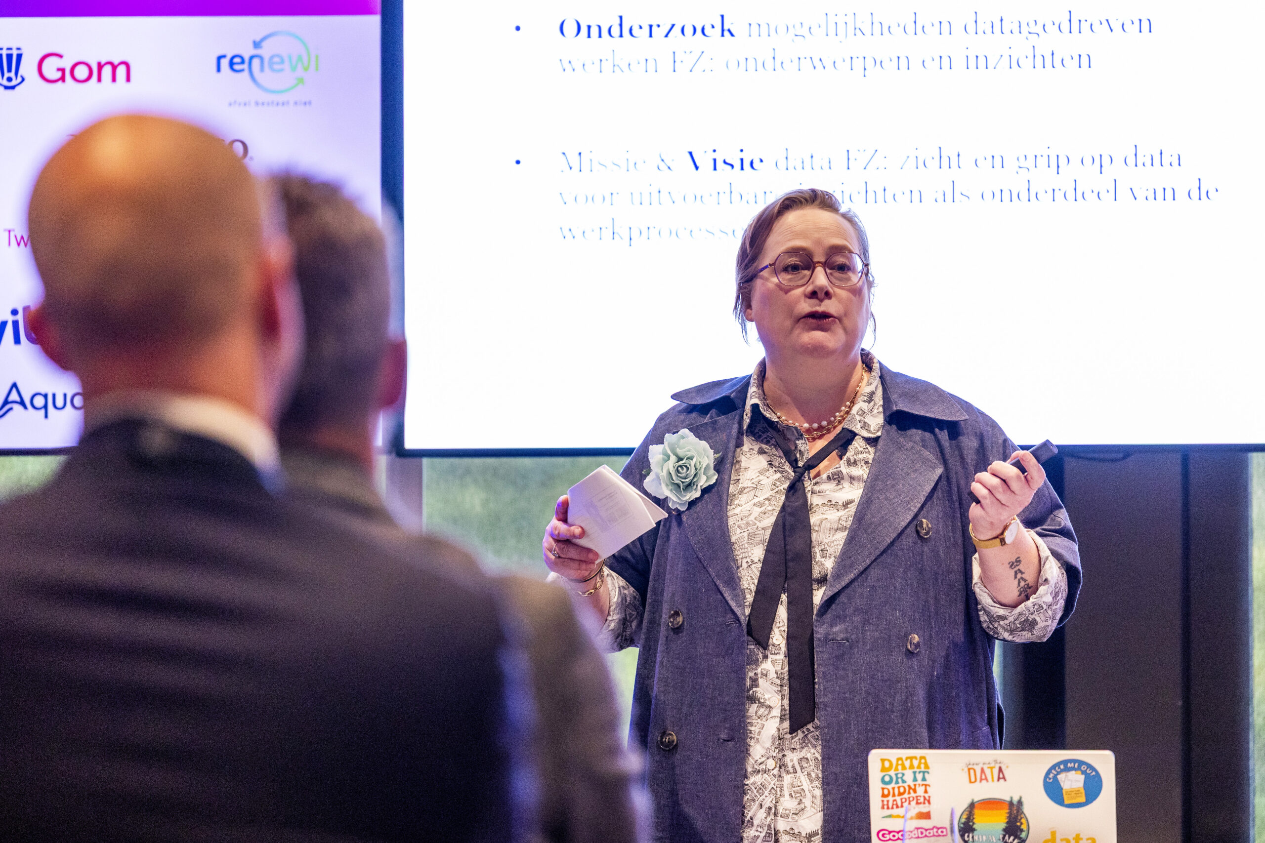 Marieke van Buijtene tijdens kennissessie 'Goudmijn: de lessen over data van provincies Noord- en Zuid-Holland', Facto Congrs 2025 (beeld: Herbert Wiggerman)