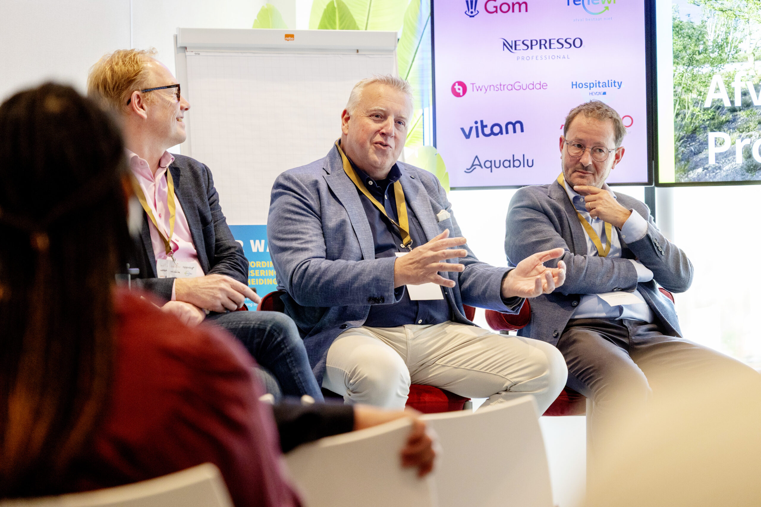 Vlnr Gilbert de Raad, Frank Stolzenbach en Patrick van der Sanden tijdens kennissessie Renewi, Facto Congres 2025 (beeld: Herbert Wiggerman)