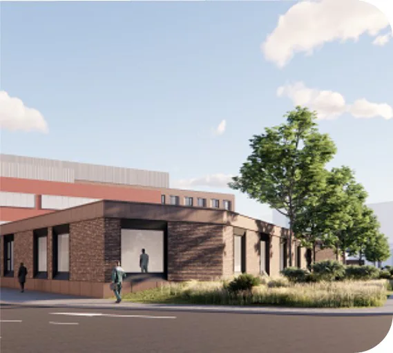 Impressie van het facilitaire gebouw. Beeld via GHZ