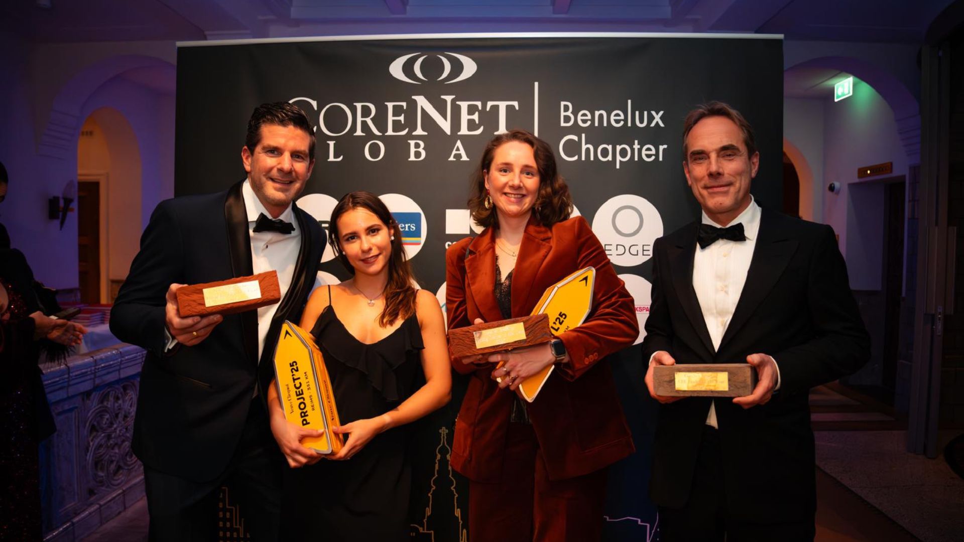 Winnaars van de CoreNet awards (vlnr: Daaf Serné en Diana Nel van Miro, Olga Filimonova en Marnix Mali)