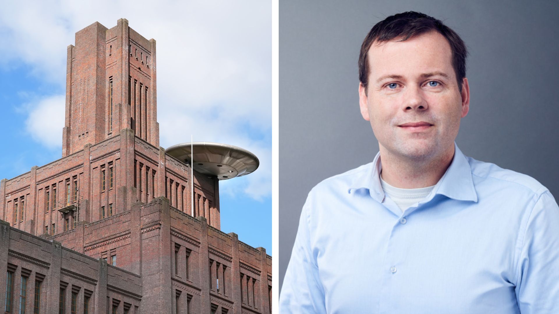 Links: de Inktpot, onderkomen van ProRail. Foto : ANP/ Hollandse Hoogte / Berlinda van Dam. Rechts: Martijn van den Hoef.