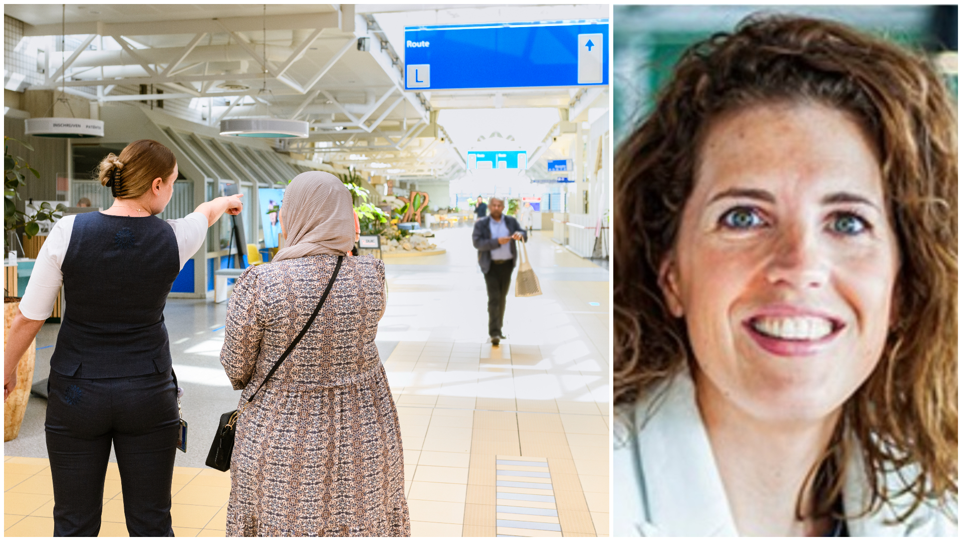 Links de entree van het UMC Utrecht. Rechts Ellen Gijsbers, manager ontwikkeling en advies bij het UMC Utrecht