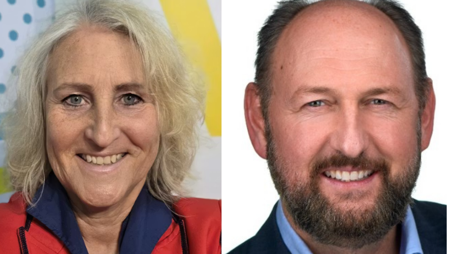 Vertrekkend bestuurslid Simonis en terugkerend bestuurslid Kouwenberg.