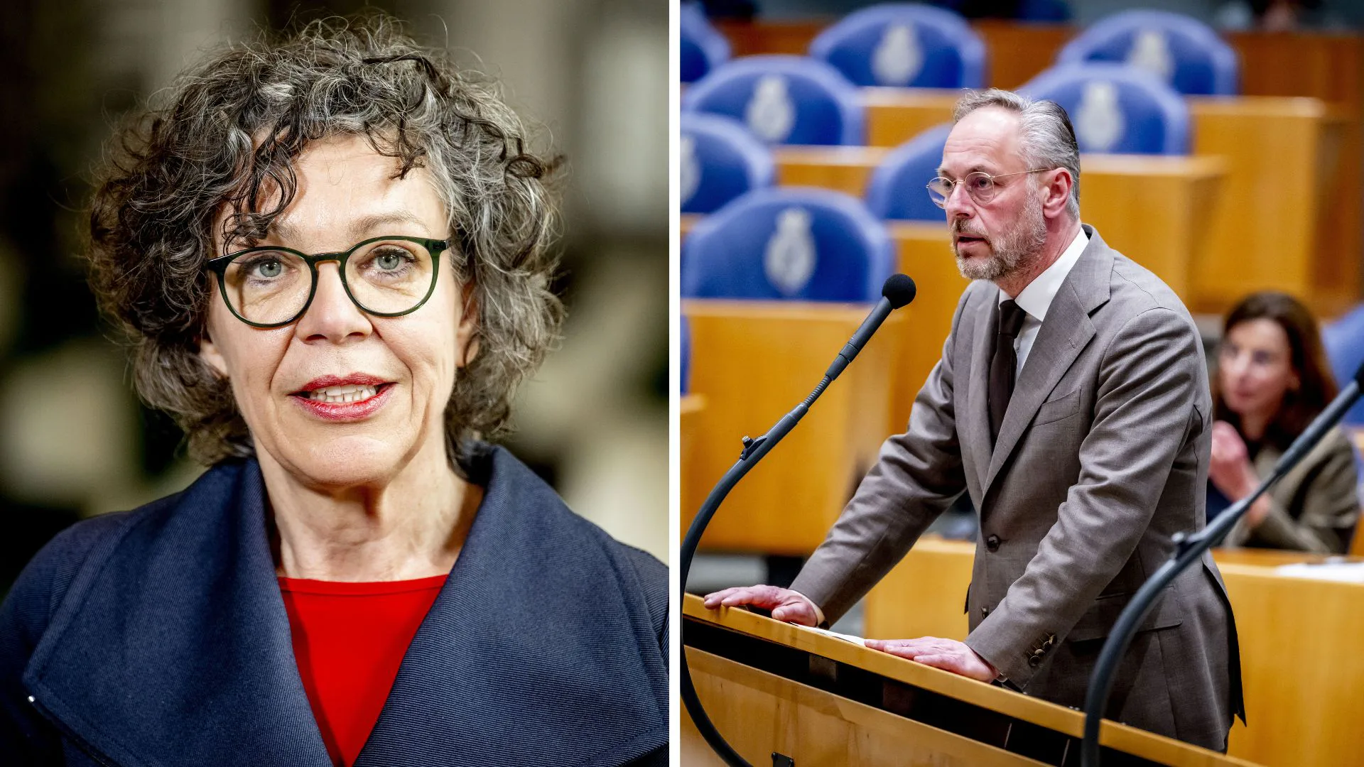 Links: Heleen Herbert (CDA, minister van EZK), foto door
Robin Utrecht. Rechts: Erwin Prickaertz (PVV), foto door
Remko de Waal.